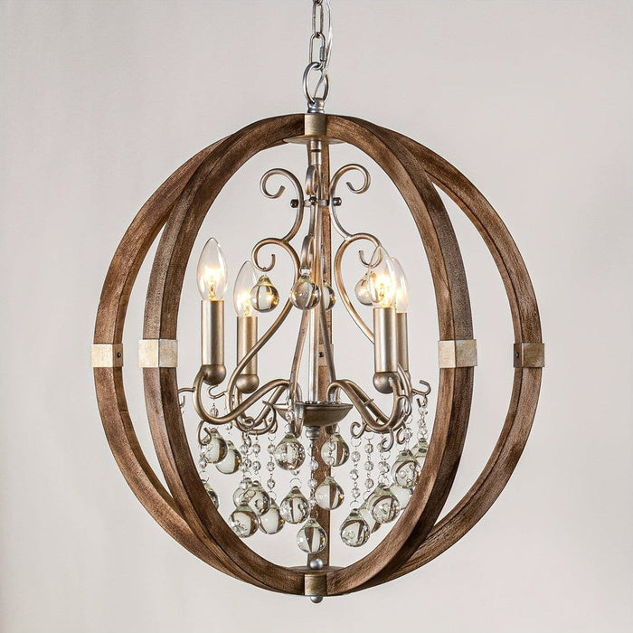 Candle Style Globe Chandelier, Brown Caged Shape Chandelier with Crystal Accents for Living Room-ErisView