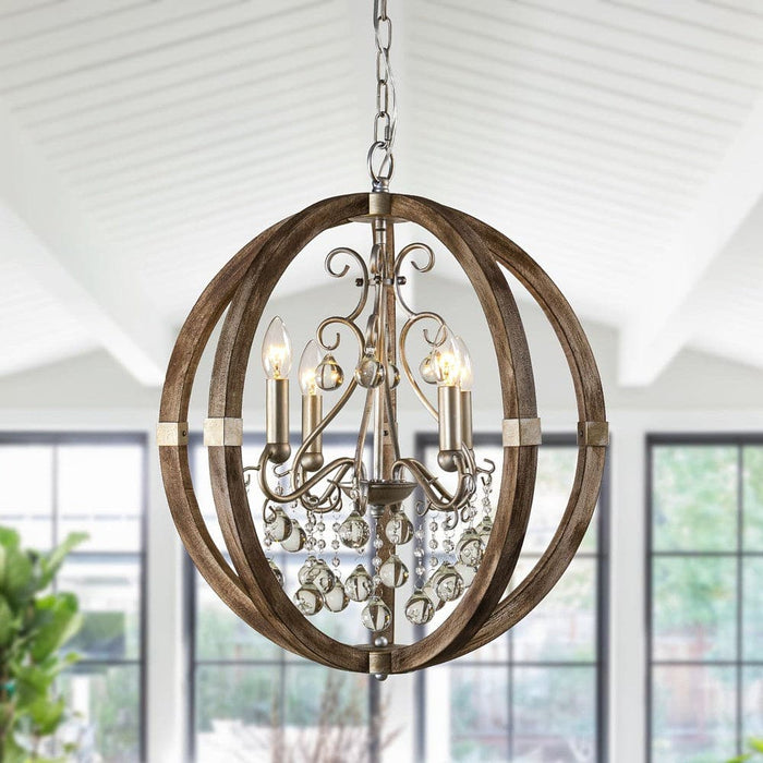 Candle Style Globe Chandelier, Brown Caged Shape Chandelier with Crystal Accents for Living Room-ErisView