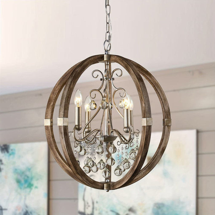 Candle Style Globe Chandelier, Brown Caged Shape Chandelier with Crystal Accents for Living Room-ErisView