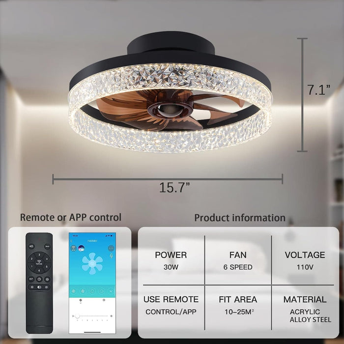 Ceiling Fan with Light, Recessed Ceiling Fan with Light and Remote, Bladeless Fan Ceiling Light, Dimmable Bedroom Ceiling Fans, Kitchen Ceiling Fans-7-ErisView