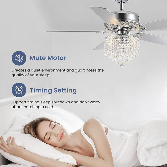 Chrome Crystal Ceiling Fan, Modern Fan with Light Chandelier with Remote, Reversible Ceiling Fan Light Fixture for Bedroom Dining Room-4-ErisView