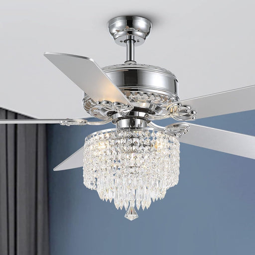 Chrome Crystal Ceiling Fan, Modern Fan with Light Chandelier with Remote, Reversible Ceiling Fan Light Fixture for Bedroom Dining Room-1-ErisView