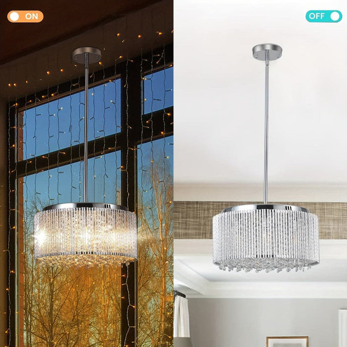 Chrome Crystal Chandelier Pendant Light, Modern Round Crystal Hanging Pendant Light Chandelier for Dining Room Kitchen Bedroom Living Room-ErisView