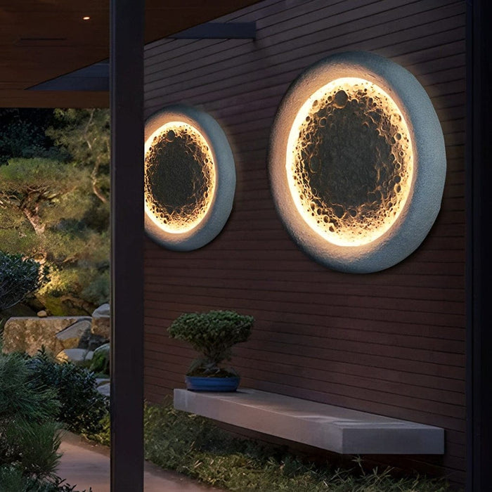 Concrete Lunar Surface-Inspired Outdoor Wall Light with Warm White LED, Waterproof and Artistic Design for Porch and Garden Spaces-ErisView-7