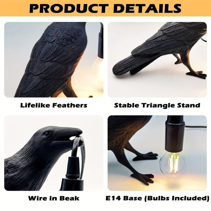 Crow Shaped Table Lamp Desk Lamp for Props, Unique Black Bird Accent Decor Table Lamps Light for Living Room Office Bedroom Product Dimension ErisView