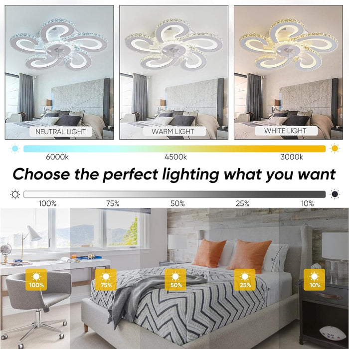 Crystal Ceiling Fan, Outdoor Ceiling Fans with Light and Remote for Bedroom Living Room Lining Room-2-ErisView