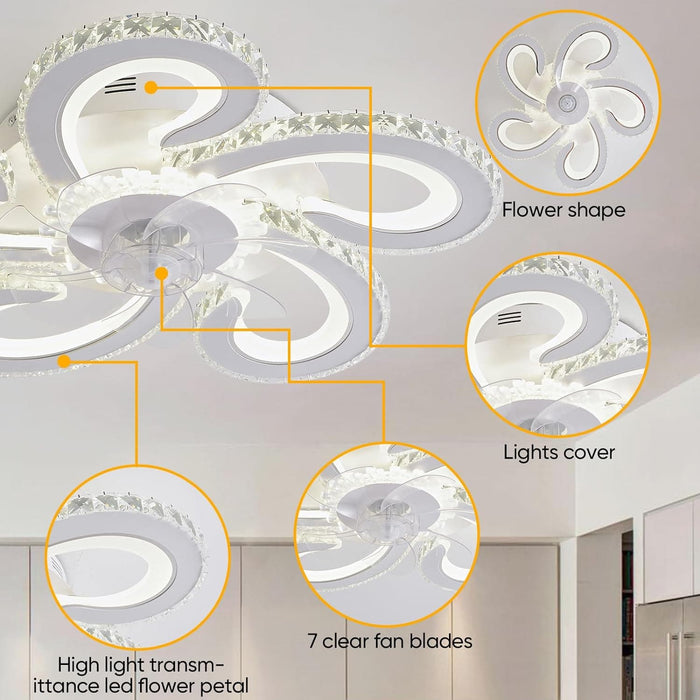 Crystal Ceiling Fan, Outdoor Ceiling Fans with Light and Remote for Bedroom Living Room Lining Room-9-ErisView