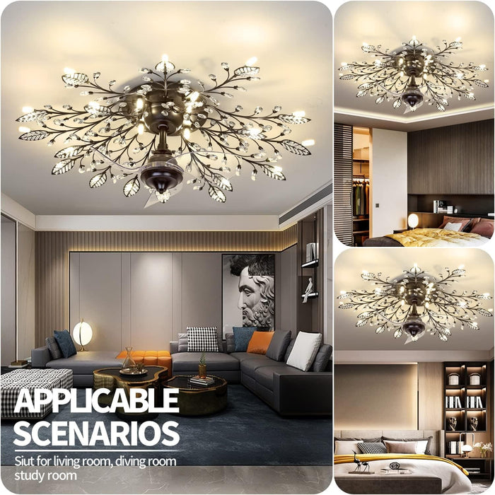 Crystal Ceiling Fan with Lights and Remote, Modern Low Profile Reversible Ceiling Fan Low Noise Ceiling Fan for Living Room Bedroom Kitchen-7-ErisView