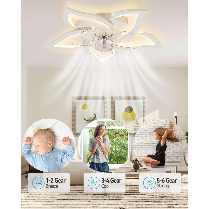 Dimmable Flush Mount Reversible Ceiling Fan with Lights and Remote APP Control, Modern Flower Ceiling Fan with Low Profile Light for Living Room Bedroom-5-ErisView