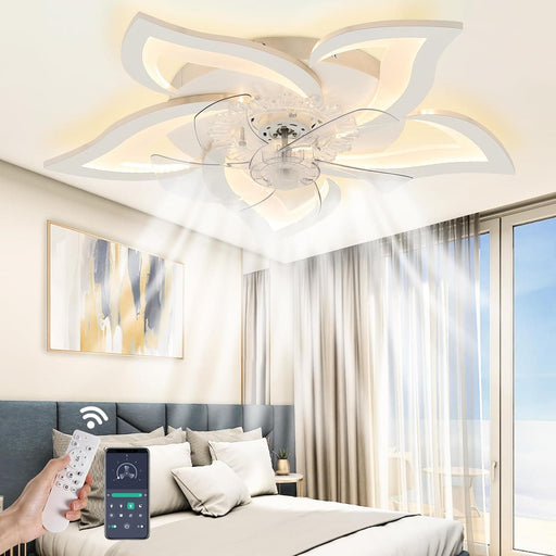 Dimmable Flush Mount Reversible Ceiling Fan with Lights and Remote APP Control, Modern Flower Ceiling Fan with Low Profile Light for Living Room Bedroom-1-ErisView