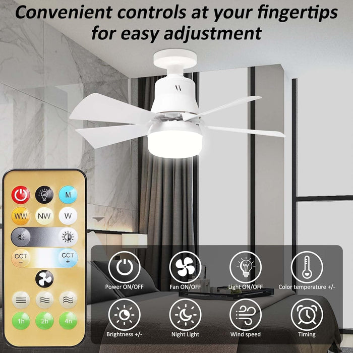 Dimmable Socket Fan Light with Remote, Small Ceiling Fan for Living Room Bedroom-2-ErisView