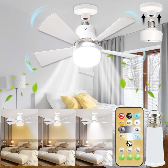 Dimmable Socket Fan Light with Remote, Small Ceiling Fan for Living Room Bedroom-1-ErisView