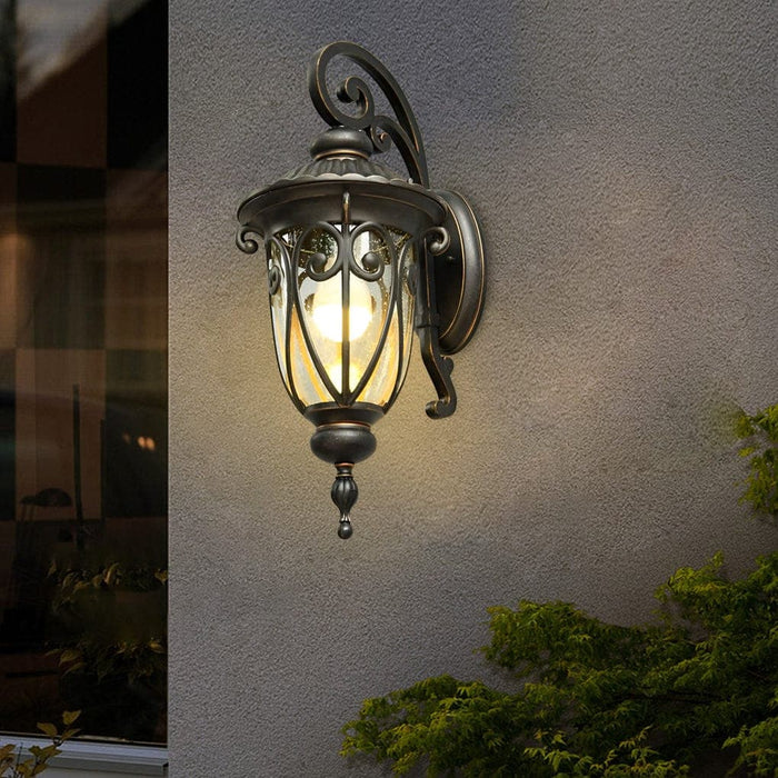 Durable Aluminum Alloy Outdoor Wall Light with Antique Lantern Style and Bubble Glass Shade for Gardens, Balconies, and Corridors-ErisView-3