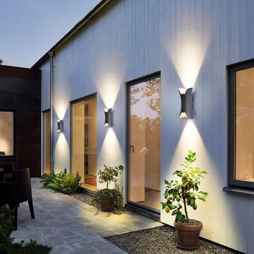 Durable Aluminum and Glass Outdoor Wall Lights, Powerful Up/Down Illumination for 107-161 sq ft, Stylish Curved Design for Beautiful Outdoor Decor-ErisView-1