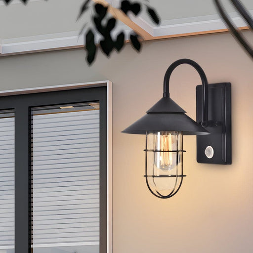 Durable Black Outdoor Wall Light with Glass and Iron, Rustproof and Waterproof, Available with or without Motion Sensor for Porch, Patio, Garage, Garden-ErisView-1