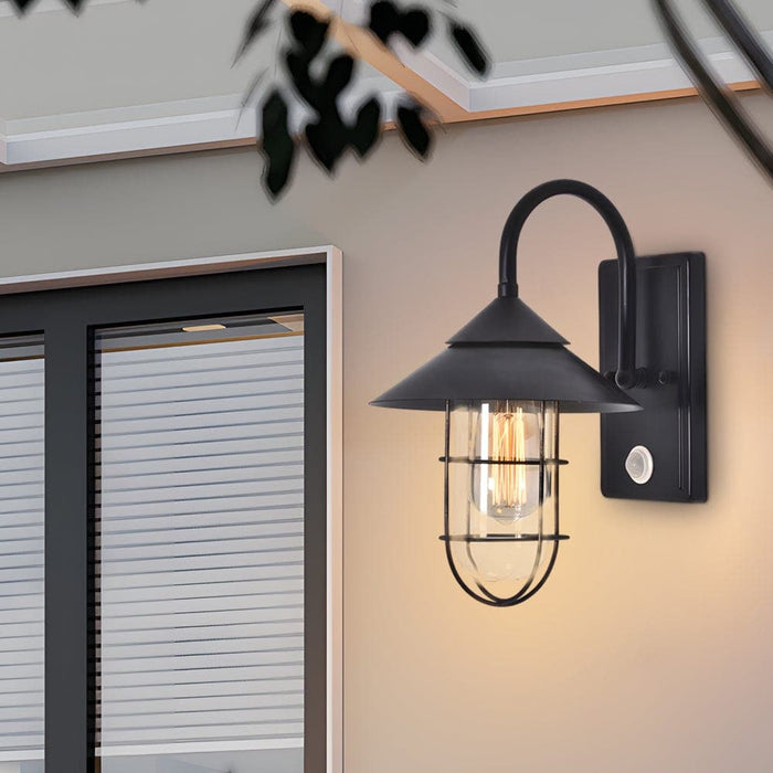 Durable Black Outdoor Wall Light with Glass and Iron, Rustproof and Waterproof, Available with or without Motion Sensor for Porch, Patio, Garage, Garden-ErisView-9