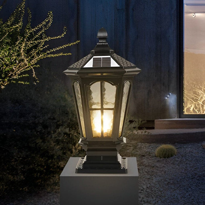 Durable Die Cast Aluminum Outdoor Solar Pillar Light with Waterproof Design, High-Efficiency Solar Panel, and Glass Lampshade for Energy Saving-ErisView-5