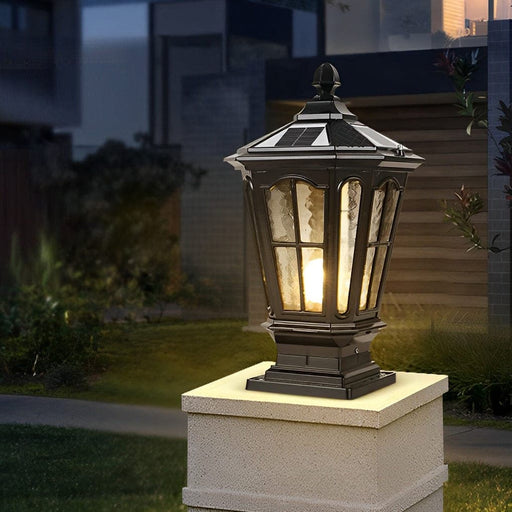 Durable Die Cast Aluminum Outdoor Solar Pillar Light with Waterproof Design, High-Efficiency Solar Panel, and Glass Lampshade for Energy Saving-ErisView-1