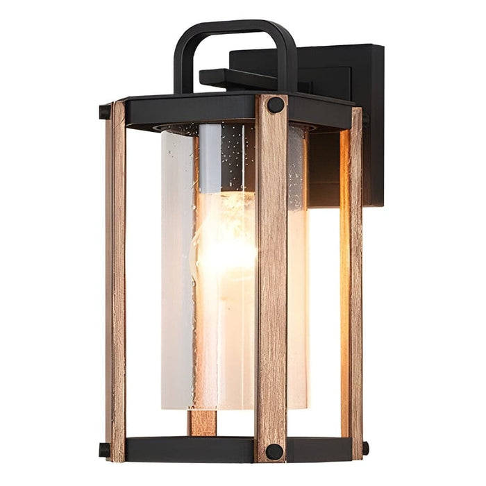 Durable Die-Cast Aluminum Outdoor Wall Light with Wood Grain Iron Stand and High Transmittance Glass Lampshade for a Warm, Classy Ambiance-ErisView-9