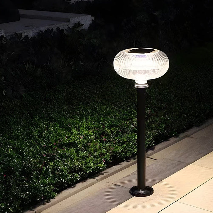 Durable Metal and Acrylic Solar-Powered LED Outdoor Bollard Light with Transparent Oval Lampshade, Modern Black Finish for Garden, Courtyard, Lawn-ErisView-3