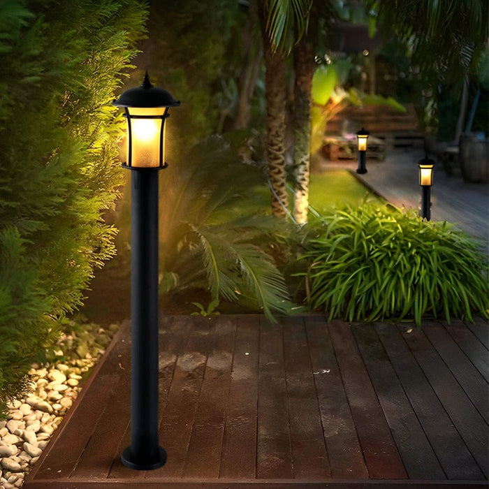 Durable Rustproof Iron Garden Light with Handmade Glass Lampshade, Superior Waterproof Performance, Available in Three Heights for Outdoor Pathways-ErisView-21