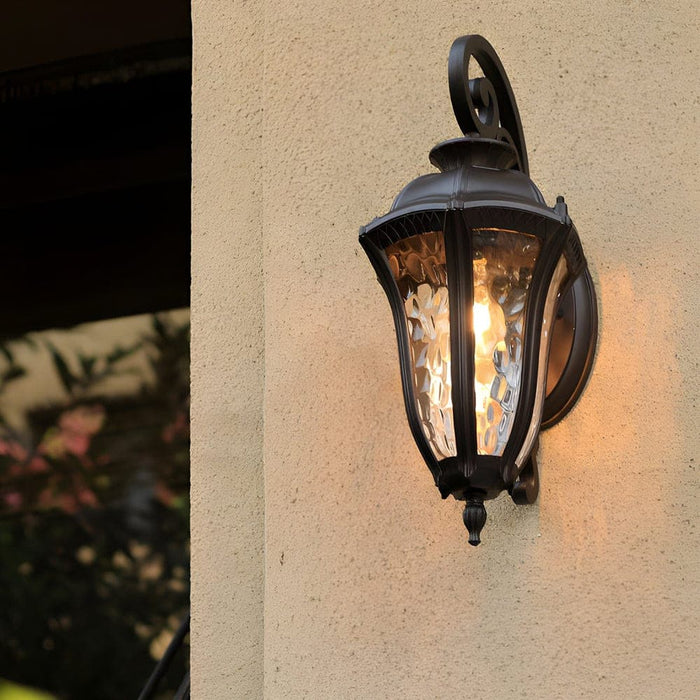 Durable Rustproof Outdoor Wall Sconce with Die-Cast Aluminum and Water-Patterned Lampshade, IP23 Waterproof for Garden, Porch, Garage, Patio-ErisView-9