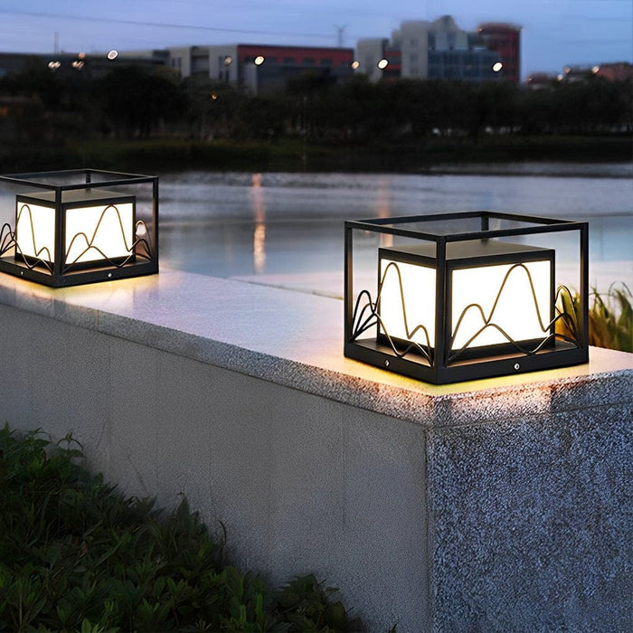 Durable Stainless Steel Solar Deck Post Lights with Abstract Mountain Design, High Transmittance, and E27 Bulb Base for Bright, Warm Outdoor Lighting-ErisView-11