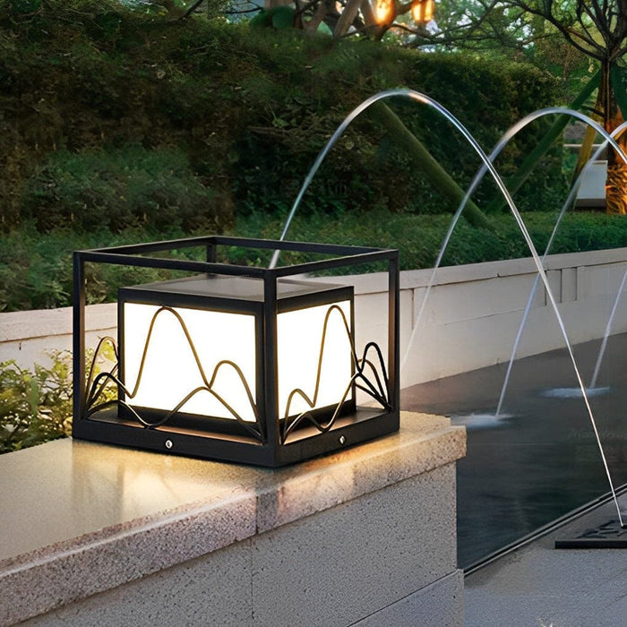 Durable Stainless Steel Solar Deck Post Lights with Abstract Mountain Design, High Transmittance, and E27 Bulb Base for Bright, Warm Outdoor Lighting-ErisView-12