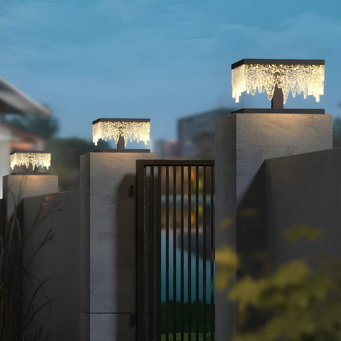 Durable Stainless Steel Solar and Hardwired Post Cap Lights with Unique Acrylic Lampshade Design for Villas, Gardens, and Gates, 3 Sizes Available-ErisView-4