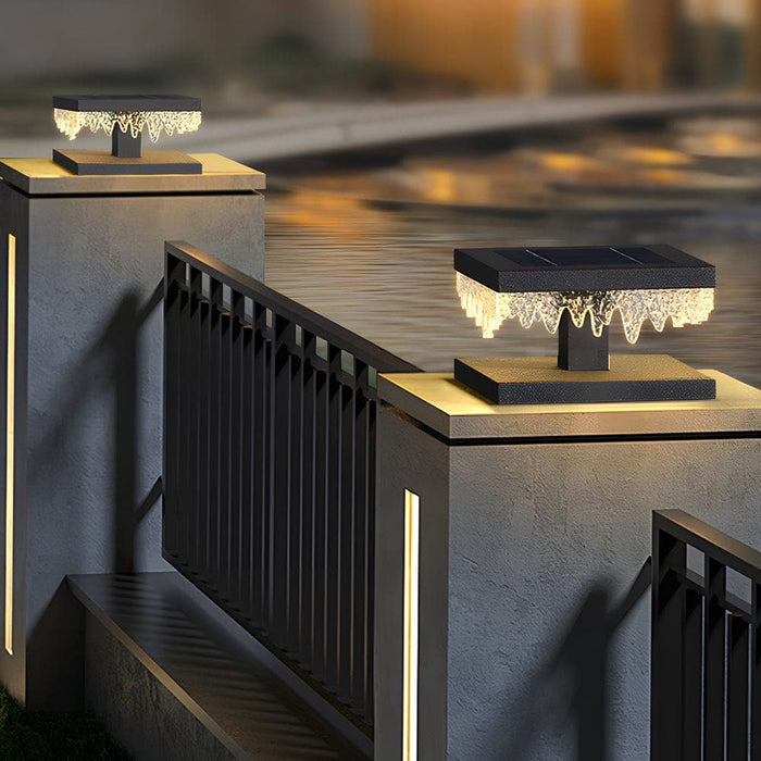 Durable Stainless Steel Solar and Hardwired Post Cap Lights with Unique Acrylic Lampshade Design for Villas, Gardens, and Gates, 3 Sizes Available-ErisView-1