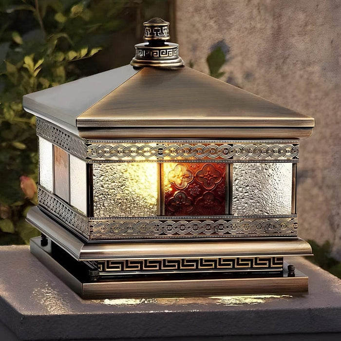 Elegant Copper Column Lamp with Thickened Glass Shade, Bronze Finish, and Solar or Hardwired Options for Gardens, Patios, and Parks-ErisView-2