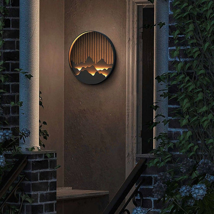 Elegant Outdoor Wall Lights with Mountain Scenery Design, Weatherproof and Low Maintenance, Warm Upward Lighting for Garden and Courtyard Decor-ErisView-4