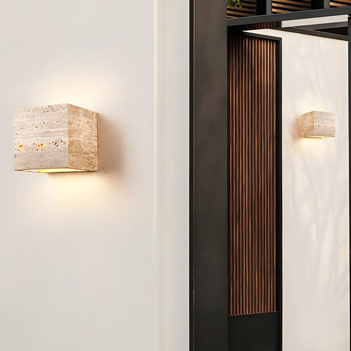 Elegant Yellow Travertine Stone Wall Sconce with LED Warm White Light, Waterproof Design for Indoor and Outdoor Use, Japanese Wabi-Sabi Style-ErisView-3