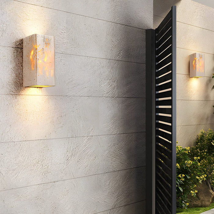 Elegant Yellow Travertine Stone Wall Sconce with LED Warm White Light, Waterproof Design for Indoor and Outdoor Use, Japanese Wabi-Sabi Style-ErisView-4