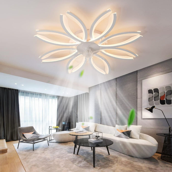 Flower Ceiling Fan, Modern Ceiling Fan with Light and Remote, Living Room Fan with Light, Dimmable Bladeless Low Profile Flush Mount Ceiling Fan-6-ErisView