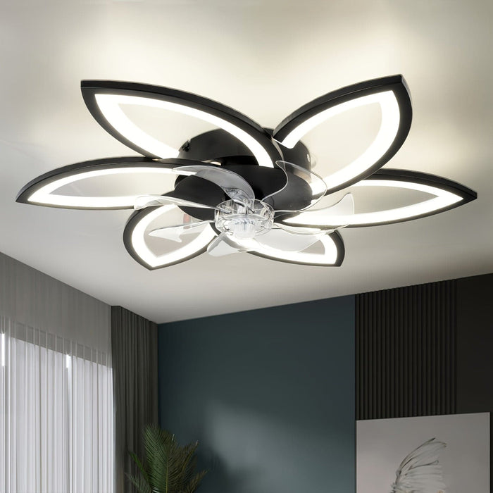 Flower-Shaped LED Ceiling Fan with Remote Control, Modern Flush Mount Dimmable Ceiling Light for Bedroom Living Room Kitchen-ErisView