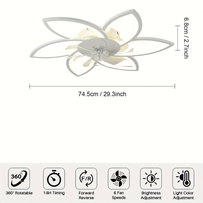 Flower-Shaped LED Ceiling Fan with Remote Control, Modern Flush Mount Dimmable Ceiling Light for Bedroom Living Room Kitchen-ErisView