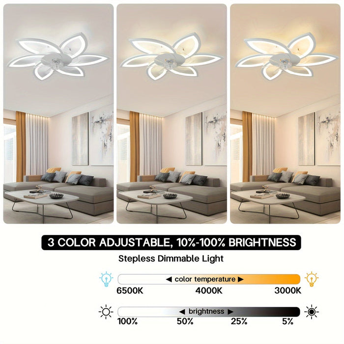 Flower-Shaped LED Ceiling Fan with Remote Control, Modern Flush Mount Dimmable Ceiling Light for Bedroom Living Room Kitchen-ErisView