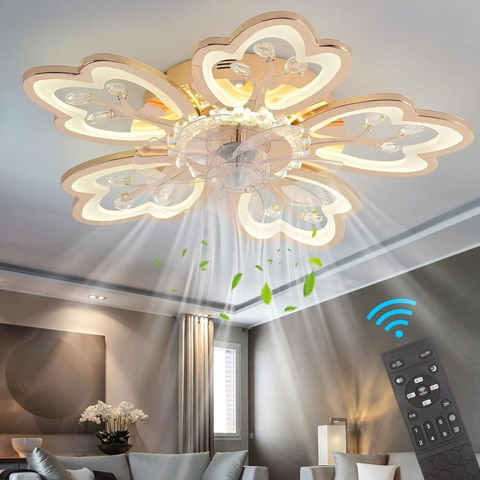 Flower Shaped Modern Ceiling Fan with Lights Remote Control, LED Ceiling Fan Lamp, Dimmable Fandelier-ErisView