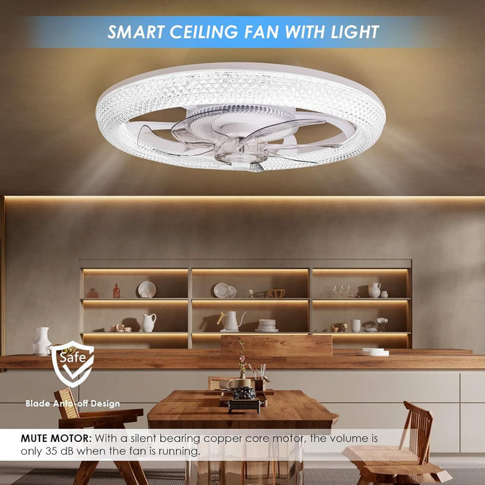 Flush Mount Remote Control Ceiling Fan and Light, LED Fan Light, Bladeless Modern Fan with Light for Bedroom Kitchen Living Room -5-ErisView