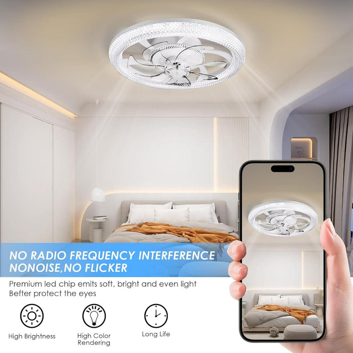 Flush Mount Remote Control Ceiling Fan and Light, LED Fan Light, Bladeless Modern Fan with Light for Bedroom Kitchen Living Room -6-ErisView