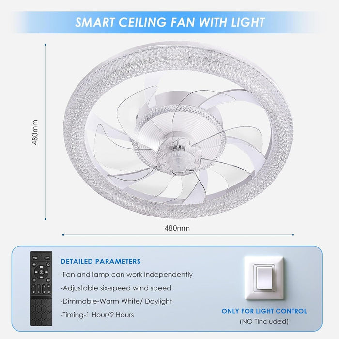 Flush Mount Remote Control Ceiling Fan and Light, LED Fan Light, Bladeless Modern Fan with Light for Bedroom Kitchen Living Room -7-ErisView