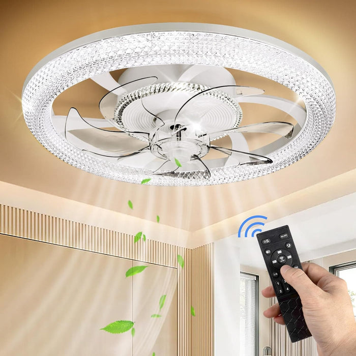 Flush Mount Remote Control Ceiling Fan and Light, LED Fan Light, Bladeless Modern Fan with Light for Bedroom Kitchen Living Room -1-ErisView