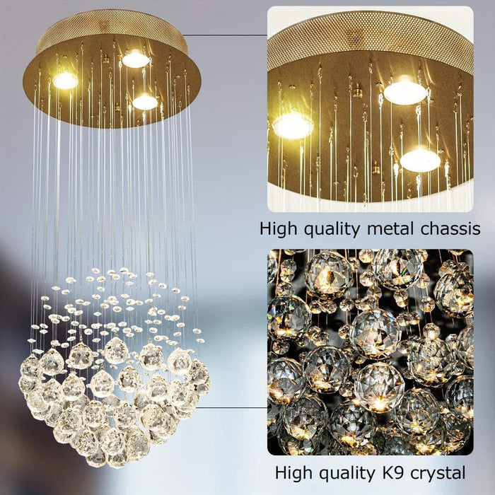 Gold Raindrop Chandelier, Modern Crystal Ball Ceiling Lighting Fixture, Flush Mount Pendant Lamp for Dining Living Bathroom Foyer-ErisView