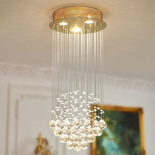 Gold Raindrop Chandelier, Modern Crystal Ball Ceiling Lighting Fixture, Flush Mount Pendant Lamp for Dining Living Bathroom Foyer-ErisView