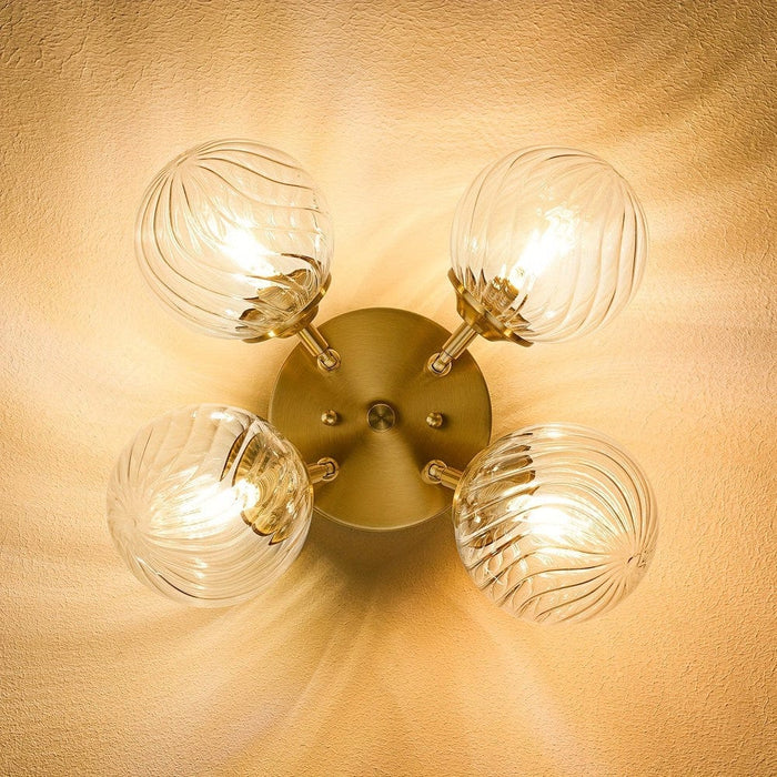 Gold Semi-Flush Mount Ceiling Light with Bubble Rotating Glass, 4-Light Small Chandelier for Living Room Kitchen Dining Room Bedroom Study Bathroom-ErisView