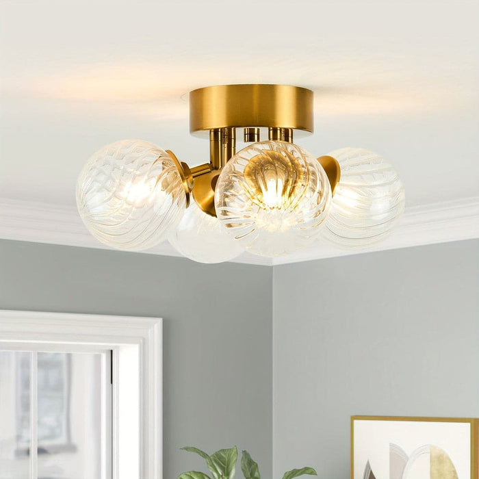 Gold Semi-Flush Mount Ceiling Light with Bubble Rotating Glass, 4-Light Small Chandelier for Living Room Kitchen Dining Room Bedroom Study Bathroom-ErisView