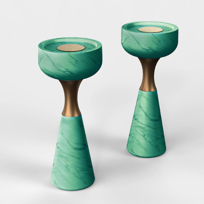 Green Marble Cone-shaped Tabletop Candlestick-Set of 2-ErisView