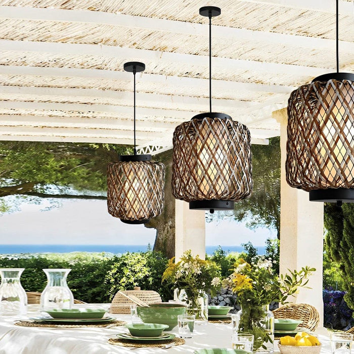 Hand-Woven Iron and Rattan Outdoor Chandelier with Waterproof Design for Garden, Patio, and Balcony, Stylish and Elegant Year-Round Lighting-ErisView-5