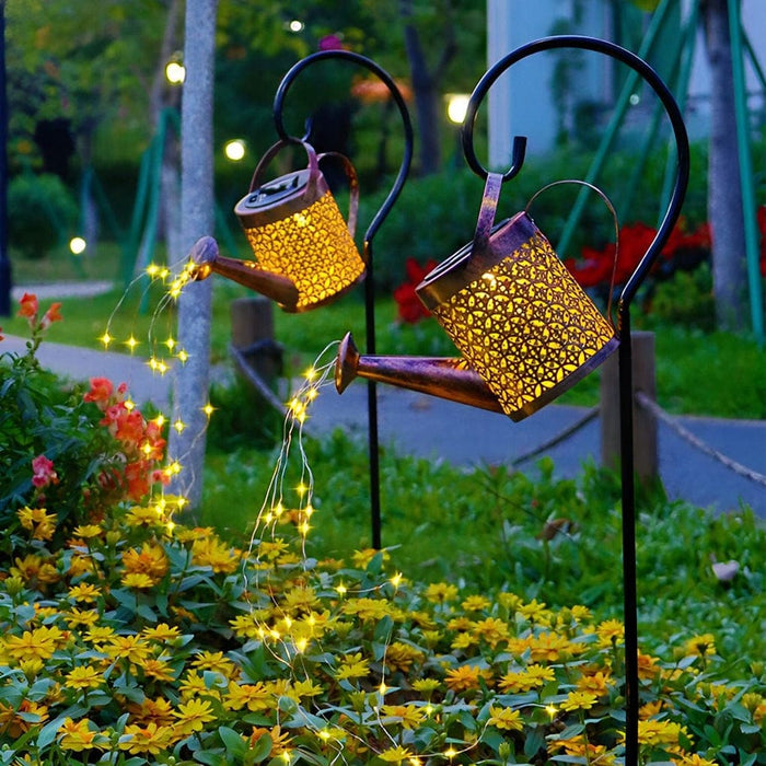 High-Efficiency Solar Garden Light with Unique Iron Kettle Design, Fast Charging, Long Battery Life, and Realistic Water Flow LED Strips-ErisView-2